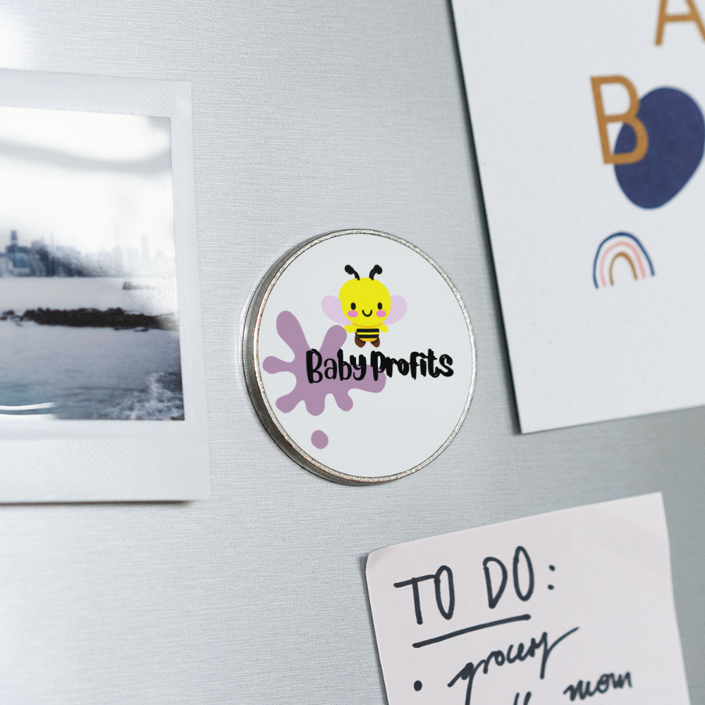 Baby Profits Round Magnet - white